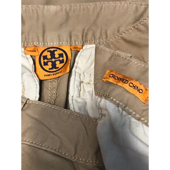 Tory Burch Khaki Frayed Hem Cropped Chino Pants Size 27 Stretch - Picture 8 of 10